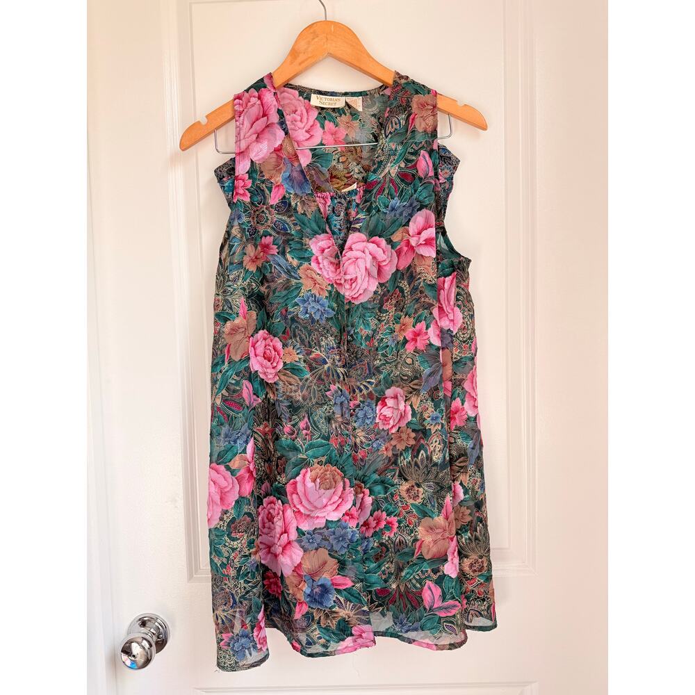 Vintage Victoria Secret Gold Label 2pcs Nightie Undie Satin Floral Sleep Shirt